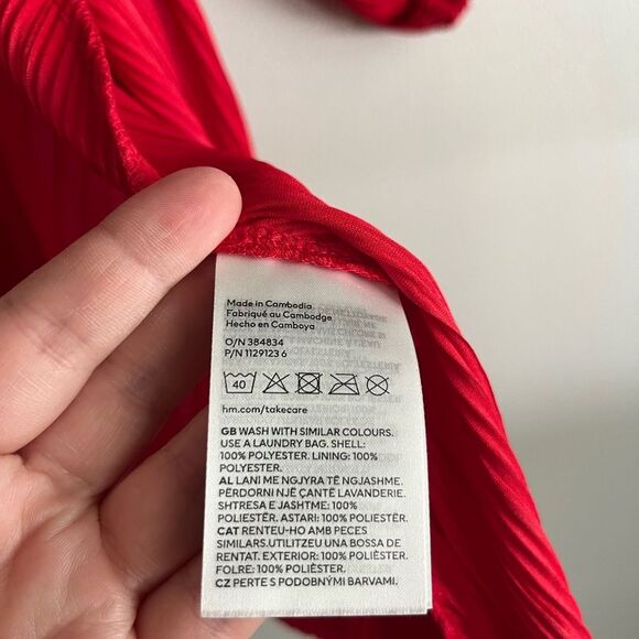 H&M Red Pleated Faux Wrap Dress XS – Balloon Sleeves Party Holiday Cocktail - Picture 6 of 7
